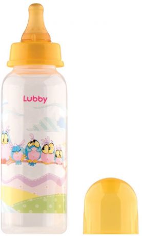 Lubby Бутылочка с латексной соской Веселые животные от 0 месяцев цвет желтый 250 мл