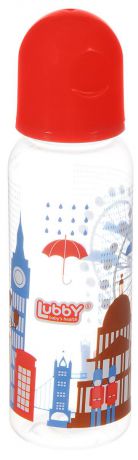 Lubby Бутылочка для кормления с силиконовой соской Я люблю Лондон от 0 месяцев цвет коралловый 250 мл