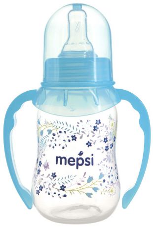 Mepsi Бутылочка для кормления с ручками с силиконовой соской от 4 месяцев цвет бирюзовый 125 мл