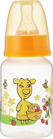 Бутылочка для кормления Мир детства, с силиконовой соской, цвет: оранжевый, от 0 месяцев, 125 мл