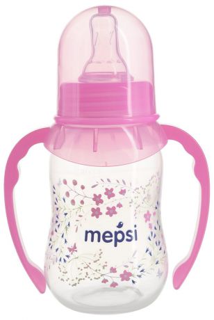 Mepsi Бутылочка для кормления с ручками с силиконовой соской от 4 месяцев цвет розовый 125 мл