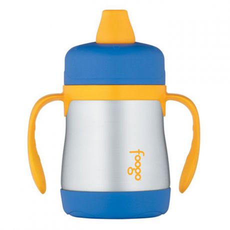 Термос-поильник Phases "Foogo" с мягким носиком и ручками, цвет: синий, желтый, 200 мл