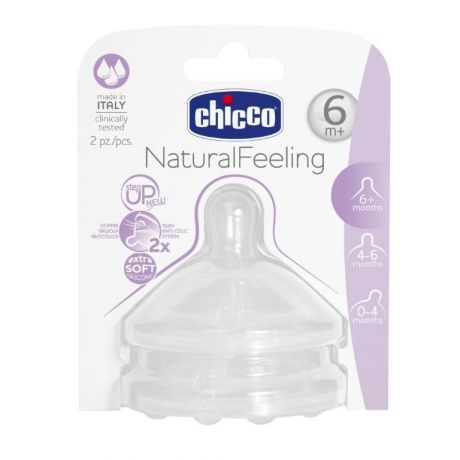 Chicco Соска Natural Feeling силиконовая быстрый поток от 6 месяцев 2 шт