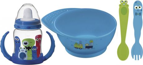 Набор детских столовых приборов Tramontina Monsterbaby, цвет: голубой, 4 предмета