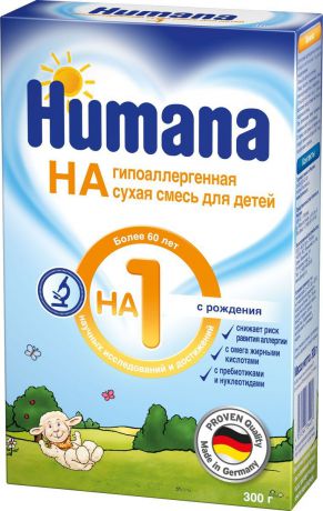 Humana ГА 1 гипоаллергенная смесь, с рождения до 6 месяцев, 300 г