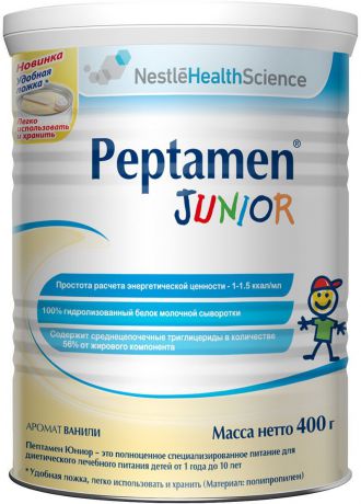 Peptamen Junior Смесь на основе гидролизованного белка молочной сыворотки для детей от 1 года до 10 лет, 400 г