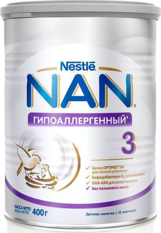 NAN 3 OPTIPRO молочко гипоаллергенное, с 12 месяцев, 400 г