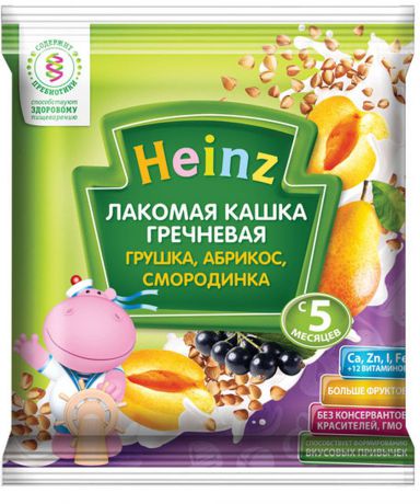 Heinz "Лакомка" каша гречневая грушка, абрикос, смородинка сашет, с 5 месяцев, 30 г