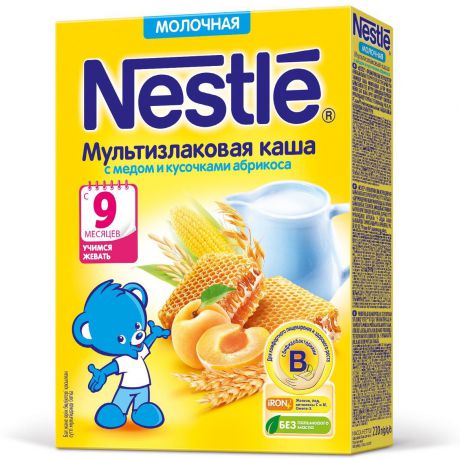 Nestle мультизлаковая мед абрикос каша молочная, 220 г