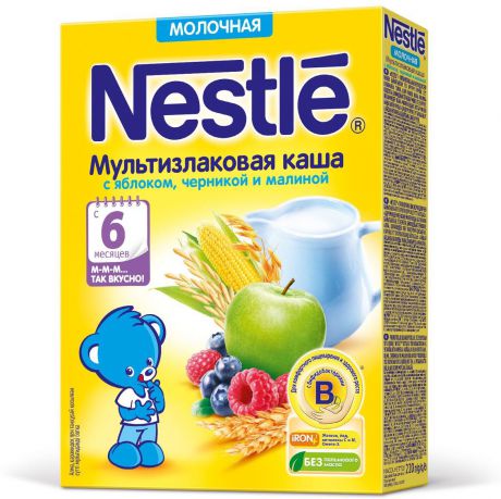 Nestle мультизлаковая с яблоком, черникой и малиной каша молочная, 220 г