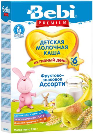 Bebi Премиум каша фруктово-злаковое ассорти молочная, с 6 месяцев, 250 г