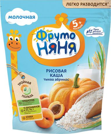 ФрутоНяня каша рисовая с тыквой и абрикосами молочная с 5 месяцев, 200 г