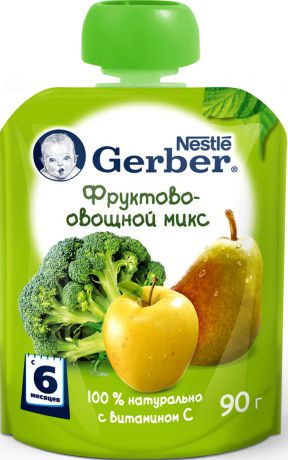 Gerber пюре фруктово-овощной микс, с 6 месяцев, 90 г