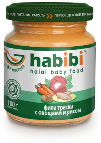Habibi Пюре Филе трески с овощами и рисом, 6 шт х 100 г