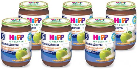 Hipp пюре Спокойной Ночи молочный пшеничный десерт с яблоками и грушами, с 5 месяцев, 6 шт по 190 г