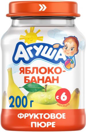 Пюре фруктовое с 6 месяцев Агуша Яблоко-Банан, 200 г