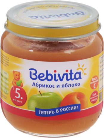 Bebivita пюре абрикос и яблоко с витамином С, с 5 месяцев, 100 г