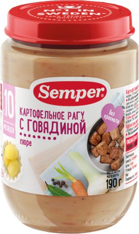 Semper пюре картофельное рагу с говядиной, с 10 месяцев, 190 г