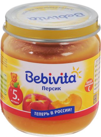 Bebivita пюре персик с витамином С, с 5 месяцев, 100 г