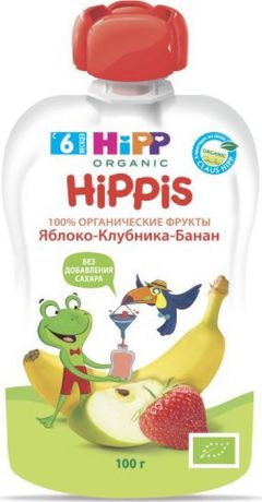 Hipp пюре яблоко, клубника, банан, с 6 месяцев, 100 г