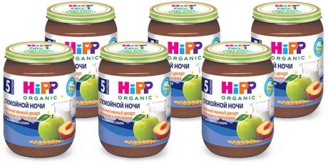 Hipp пюре Спокойной Ночи молочный манный десерт с яблоками и персиками, с 5 месяцев, 6 шт по 190 г