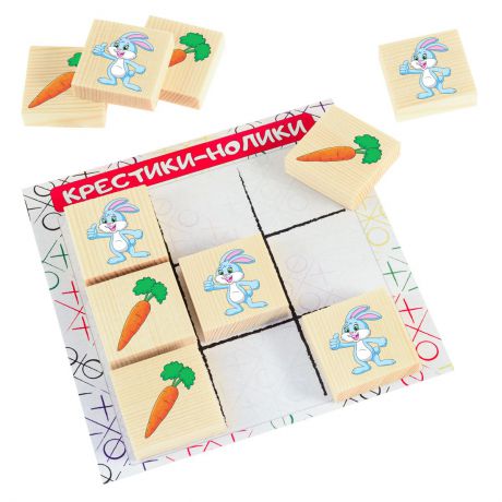 Развивающие деревянные игрушки Обучающая игра Крестики-нолики Зайчик и морковка