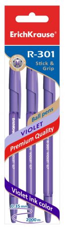 Ручка шариковая ErichKrause R-301 Violet Stick&Grip 0.7, цвет чернил фиолетовый, 3 шт