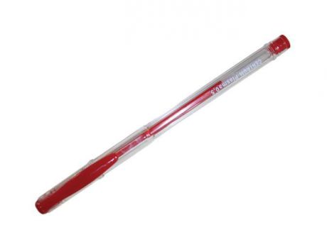 Ручка гелевая красная "PLASMA" с металлическим наконечником 0,5 мм в прозрачном корпусе, клип в цвет чернил. 12 шт.