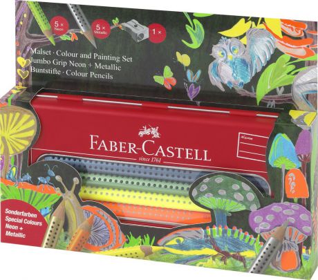 Faber-Castell Набор цветных карандашей Jumbo Grip в пенале с точилкой 10 шт