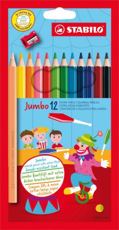 STABILO Набор цветных карандашей Jumbo утолщенные с точилкой 12 цветов