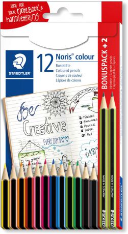 Staedtler Набор цветных карандашей Noris Colour 12 цветов + Карандаш чернографитный 2 шт