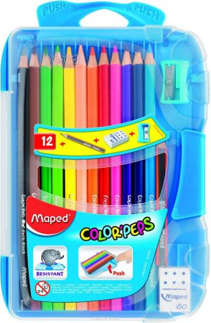 Maped Набор цветных карандашей Colorpeps 12 цветов с ластиком и точилкой цвет пенала голубой
