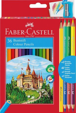 Faber-Castell Набор цветных карандашей Замок 36 цветов с точилкой + 3 двухцветных карандаша + Карандаш чернографитовый