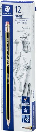 Набор чернографитовых карандашей Staedtler Noris 122 НВ, с ластиком, 12 шт