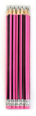 Calligrata Карандаш чернографитный Полоски с ластиком твердость HB цвет корпуса розовый черный