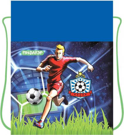 Пифагор Сумка для детской обуви Футбол цвет синий зеленый 226519