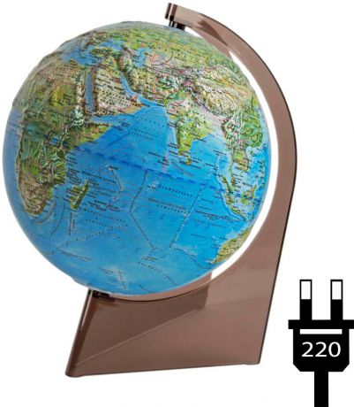 Глобус Глобусный мир, с физической/политической картой, рельефный, с подсветкой, на треугольной подставке, диаметр 21 см