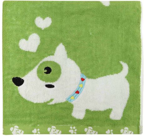 Полотенце махровое Bravo "Забавный щенок", цвет: зеленый, 60 x 120 см