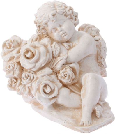 Фигура садовая "Ангел с розами", цвет: бежевый, 25 х 18 х 30 см