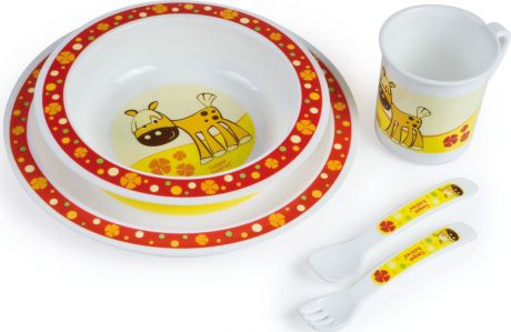 Canpol babies Набор посуды для кормления цвет красный желтый 5 предметов