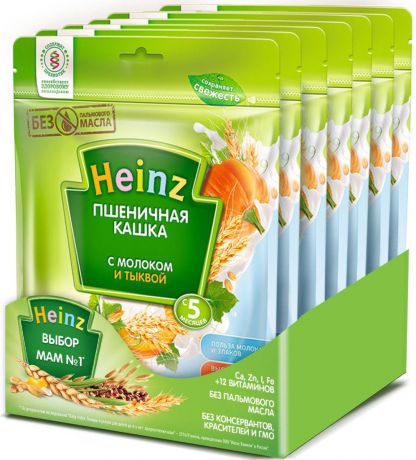 Каша Heinz молочная пшеничная с тыквой, 5 месяцев, 7 шт по 250 г
