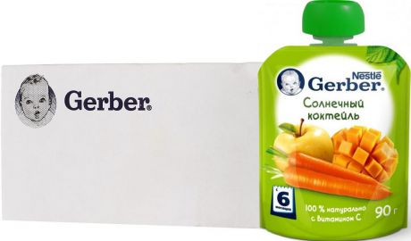 Пюре фруктово-овощное Солнечный коктейль с 6 месяцев Gerber, 8 шт по 90 г