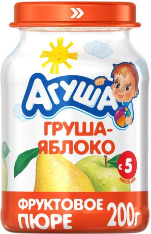 Пюре фруктовое с 4 месяцев Агуша Яблоко-Груша, 200 г