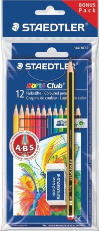 Staedtler Набор цветных карандашей Noris Club 144 NC 12 цветов с ластиком 61SET610