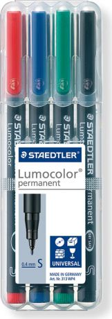 Staedtler Маркер перманентный Lumocolor 0,4 мм цвет чернил красный черный синий зеленый 4 шт