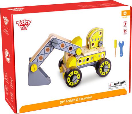 Конструктор деревянный Tooky Toy "Экскаватор", TKF035, желтый