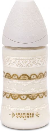 Бутылочка для кормления Suavinex Haute Couture, от 0 месецев, с силиконовой круглой соской, цвет: белый, 270 мл