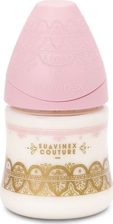 Бутылочка для кормления Suavinex Haute Couture, от 0 месяцев, с силиконовой круглой соской, 3162101, розовый, 150 мл