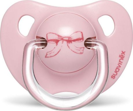 Пустышка Suavinex "Toy. Бантик", от 0 до 6 месецев, c анатомической силиконовой соской, цвет: розовый