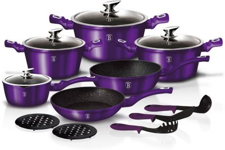Набор посуды Berlinger Haus "Metallic Line", цвет: фиолетовый, 15 предметов
